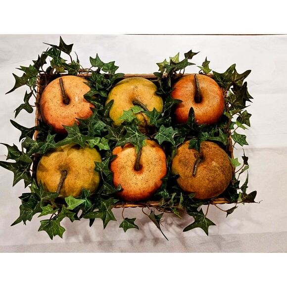 6 apples in a box, vines, home fall decor, wall, table  9x6x2 - Picture 4 of 4